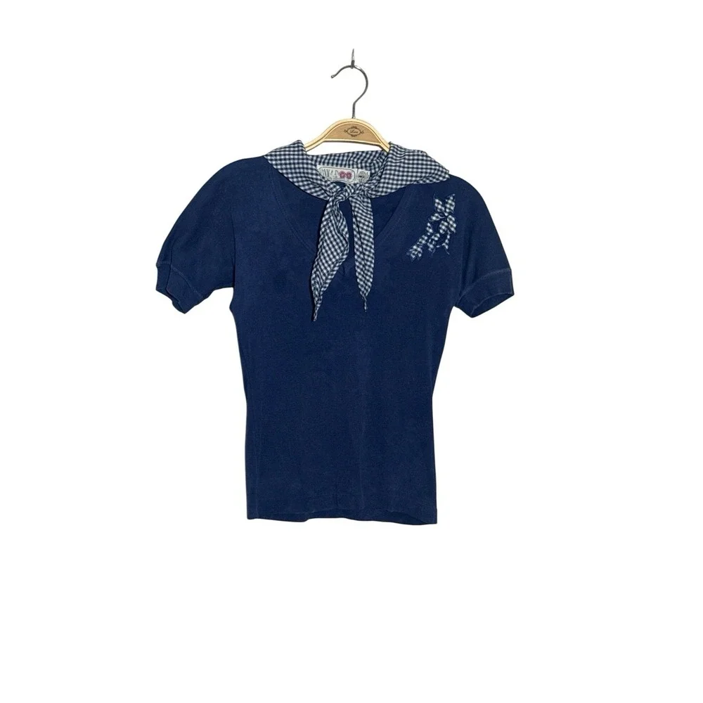 Vintage Retro Huka Doo Navy Collard Shirt  100%‎ Size: S/M